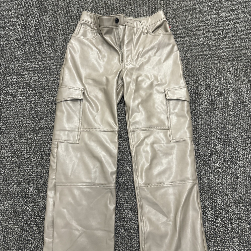 Abercrombie & Fitch Pants Womens 27‎ Green Faux Leather Cargo Wide Leg - Picture 3 of 9